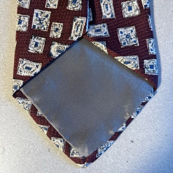 Vtg Givenchy Mens 100% Silk wine maroon artistic frame Geometric Accessory tie - Picture 6 of 10